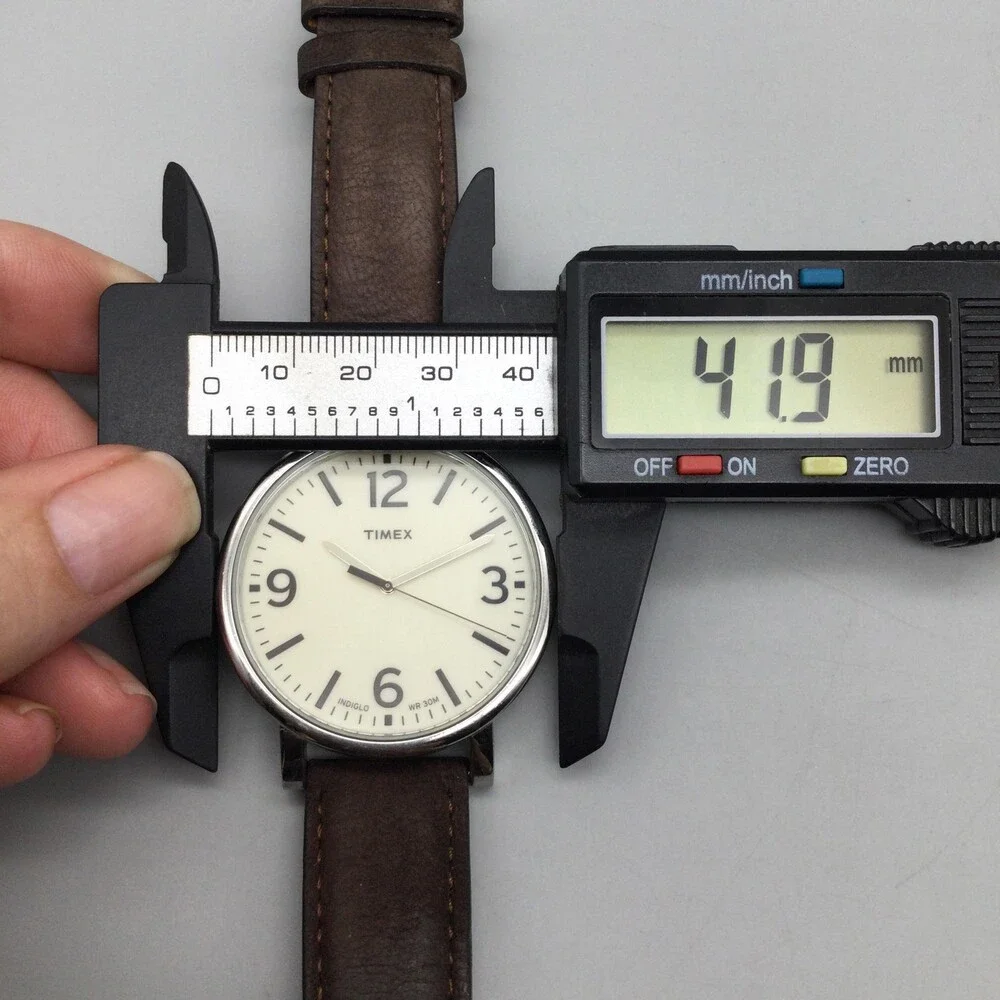 Timex Indiglo WR 30M Mens Watch 42mm Cream Dial Brown Leather T2P526 New Battery